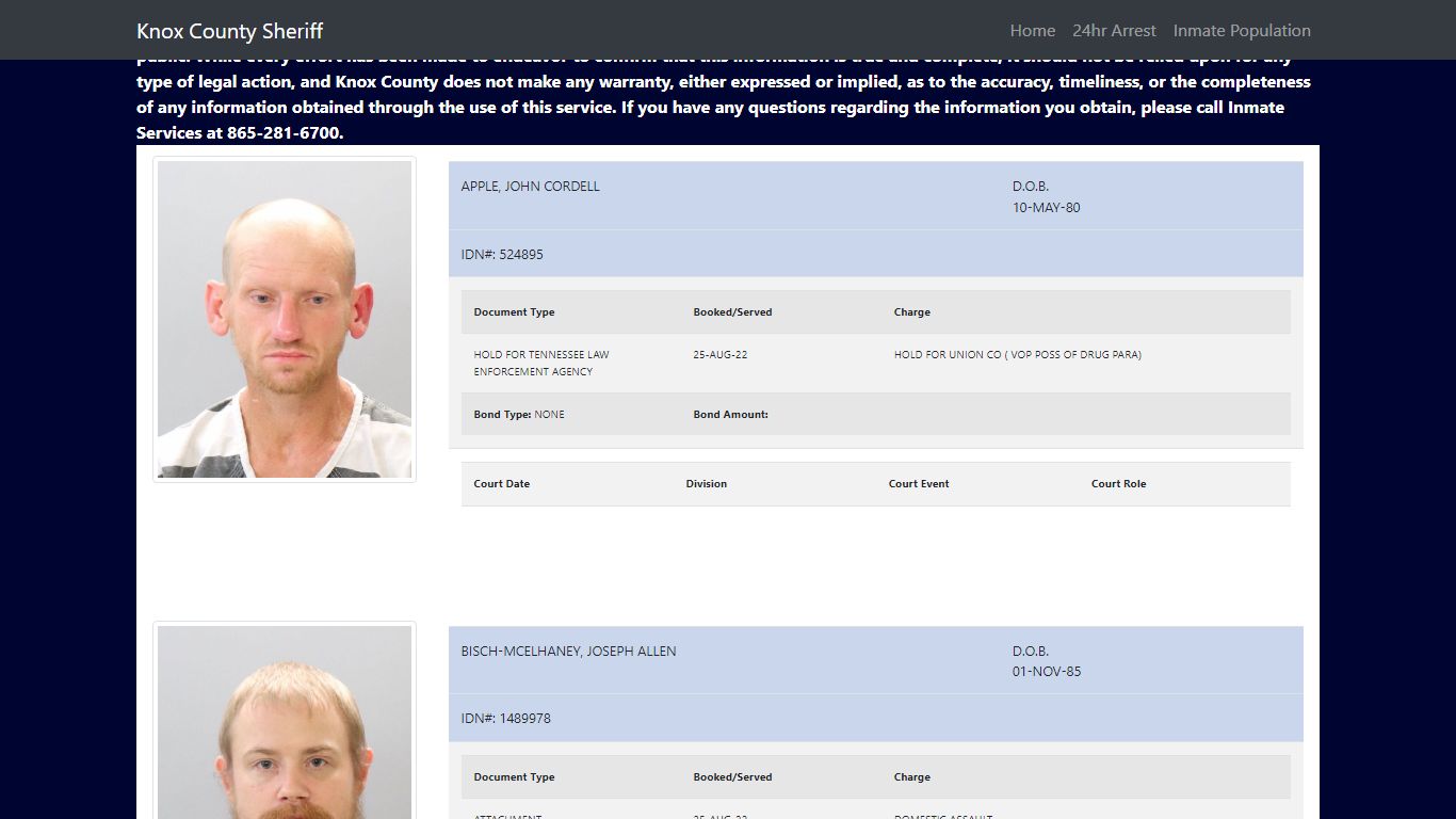 Knox County Tennessee - Sheriff - 24 Hour Arrests